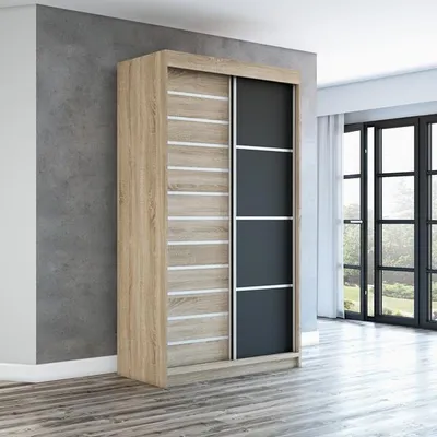 Produktbild von Schwebetürenschrank, 2-türig Schrank! Moderne Garderobe für Kleidung. Verschiedene Farben (Weiß, Schwarz, Somona) Kleiderschrank COLIN 120 cm