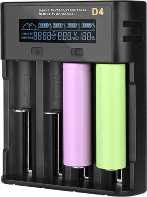Imagen del producto de Cargador de batería LCD para baterías de litio, con 4 ranuras, compatible con baterías de litio 21700, 26650, AA, AAA y NiMH