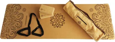 Produktbild von Samarali Sunlight Yoga‑Set – Kork‑Yoga‑Matte 183 × 61 cm, 2 Kork‑Blöcke, Baumwoll‑Tragegurt & Premium Kork‑Tasche (wasserfest) – nachhaltig & rutschfest - Für Yoga, Pilates & Fitness