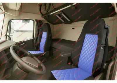 Obrázok produktu pre Sada 1+1 poťahov sedadiel z umelej kože pre VOLVO FH EURO 6 (2016–2020) – modro-čierne