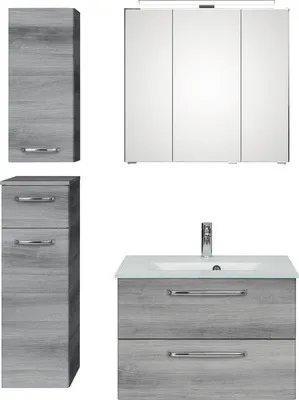 Produktbild von Pelipal Badmöbel-Set Kumba BxHxT 107 x 200 x 50 cm Frontfarbe graphit struktur quer mit Glas-Waschtisch, Unterschrank un