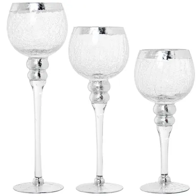 3er-Set dekorative Glasvasen, transparent/silber, 13x13x30 cm