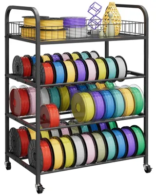 Image de Étagère de rangement pour filaments d'imprimante 3D, support à 4 niveaux pour bobines de filament, organisateur de filaments métallique avec roulettes, adapté aux filaments PLA, ABS, TPU, PETG et nylon, étagères de rangement robustes