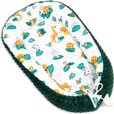 Immagine prodotto di PIMKO Nido per neonati a due lati in minky - Nido avvolgente per neonati - Cocon per neonati e neonati - Cuscino per neonati da usare a casa 55 x 90 cm - Safari minky