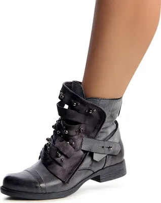 Produktbild von topschuhe24 1242 Damen Worker Boots Stiefeletten Nieten, Farbe:Grau, Größe:36 EU