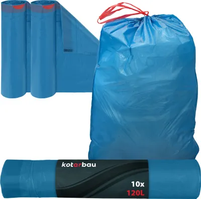 Zdjęcie produktu dla KOTARBAU® Zestaw 2 worków na smieci 120L ze sznurkiem niebieski worki na smieci worki na smieci odporne na rozdarcia worki na smieci worki na smieci domowe worki na smieci ze sznurkiem worki na smieci niebieskie