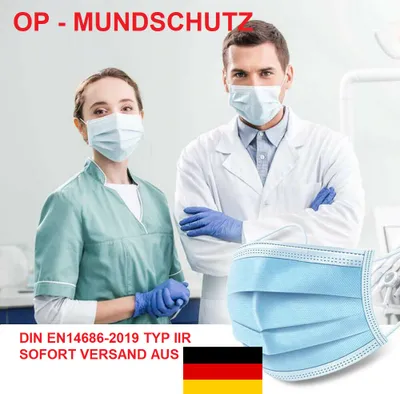 Produktbild von OP Maske Medizinische Masken 2000 Stück Typ IIR EN 14683:2019 Einweg 3 lagig Mundmasken Maske Gesichtsmaske Einwegmaske Mundschutz Staubschutz Gesichtsschutz Einwegschutzmaske Schutzmaske Atemschutz