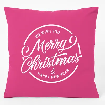 Produktbild von Huuraa Kissen Merry Christmas Schriftzug 40x40cm mit Füllung Fuchsia Baumwolle Dekokissen Geschenkidee