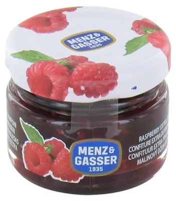 Zdjęcie produktu dla Menz & Gasser Extra Dżem Malinowy 24 x 28 g, waga całkowita 672 g