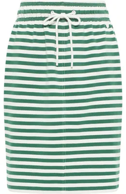 Produktbild von Damen Rock gestreift aus Baumwoll-Sommersweat mit elastischer Taille und Kordelzug Grün S