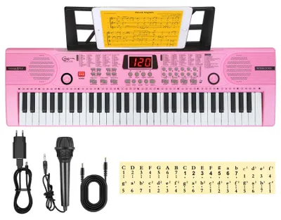 Keyboard für Kinder, 61 Tasten, rosa, mit Mikrofon & Notenständer