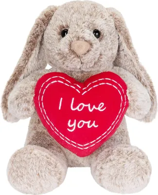Immagine prodotto di BRUBAKER Coniglietto di peluche con cuore rosso e orecchie flosce - I Love You - 28 cm peluche coniglietto regalo - peluche coniglietto - peluche grigio marrone