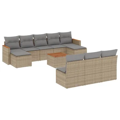Produktbild von 11-tlg. Garten-Sofagarnitur mit Kissen Beige Poly Rattan