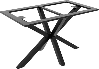 A black metal table frame with a spider-like base.