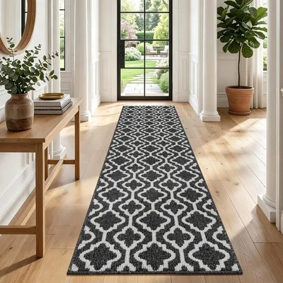 Obrázok produktu pre Čierna podložka s protišmykovou spodnou vrstvou, 60 x 240 cm, umývateľná a úzka, vhodná do chodby a kuchyne