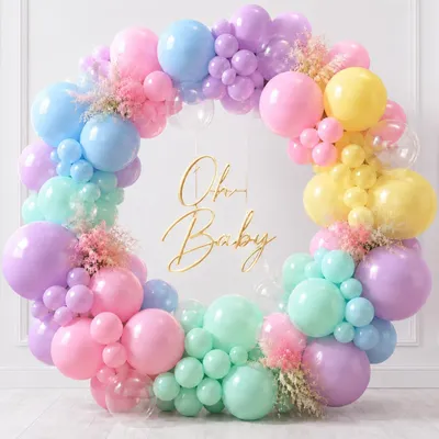 Pastell-Ballonbogen, 113-teilig, Makronenballons, rosa, lila, blau, Geburtstag