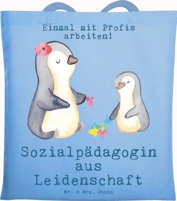 Produktbild von Mr. & Mrs. Panda Schultasche Sozialpädagogin Leidenschaft - Sky Blue - Geschenk, Tasche, Beutel, Tote Bag, Tragetasche, canvas, Shopping