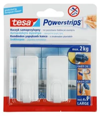 Imagen del producto de Ganchos autoadhesivos tesa para perchas, color blanco, 2 unidades.