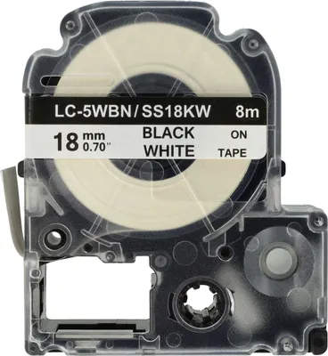 Produktbild von vhbw Schriftband-Kassette kompatibel mit Epson LabelWorks OK200, LW-900P, OK900P, OK720, OK300, OK500P Etiketten-Drucker 8m x 18mm Schwarz auf Weiß