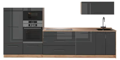 Obrázek produktu pro Kuchyňský kout Vicco Fame-Line Antracitový vysoký lesk/Zlatý mocný dub 340 cm, PD Dub, Model 64504
