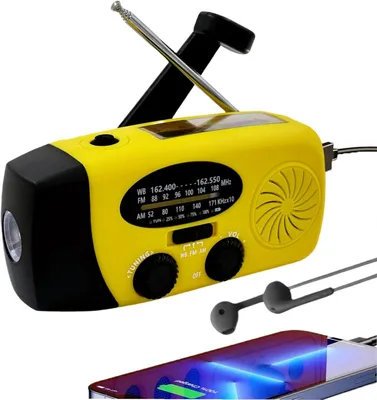 Immagine prodotto di Radio di emergenza solare ZELURXX con manovella, ricarica USB, illuminazione a LED, AM/FM/NOAA, portatile per l'uso all'aperto, giallo