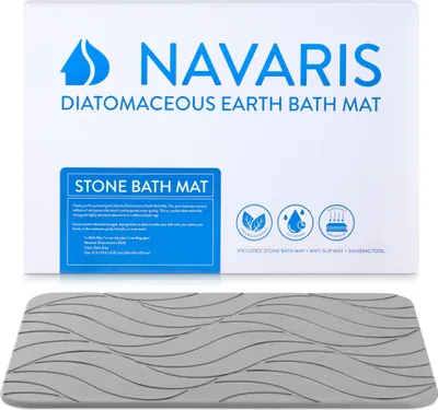 Produktbild von Navaris Kieselgur Badematte rutschfest - Duschvorleger Badvorleger Stein Bodenmatte - Bad Matte 60x39 cm absorbierende Badezimmermatte