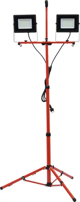 Produktbild von 2*50W Arbeitsleuchte mit Stativständer höhenverstellbar Kaltweiß IP65 Außenstrahler Bauscheinwerfer (rot) für Garage Lager Werkstatt