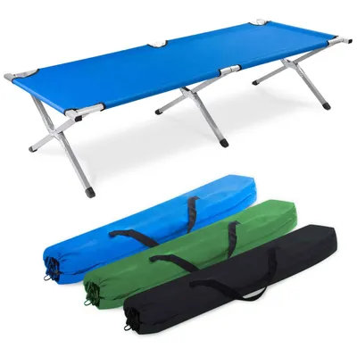 Produktbild von Premium Feldbett aus Aluminium in Blau – Faltbares Campingbett & ultraleichtes Reisebett für Outdoor, Zelten, Festival & Gäste