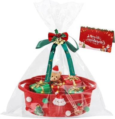 Produktbild von Geflochtener Geschenkkorb - Dekorationskiste - Leer - Mit Bausch und Fadensatz - 100 x 100 x 100 mm - Rot