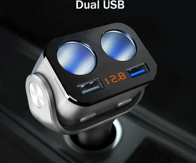 Image de Double prise allume-cigare Adaptateur double port de charge USB Argent