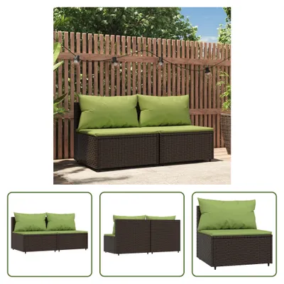 Image de The Living Store Canapé central de jardin avec coussins 2 pcs. Marron Poly Rattan