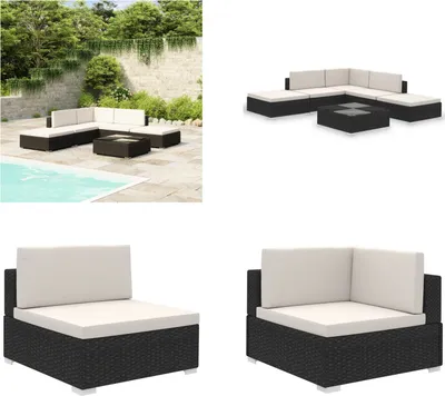 Productafbeelding van vidaXL 6-delige loungeset voor de tuin met kussens, zwart, van polyrotan - Tuinmeubelset - Tuinmeubelsets - Tuintafel - Tuintafels
