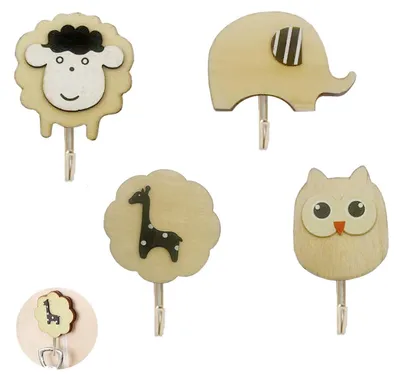 Image de Omgoods - Lot de 4 patères en bois pour vêtements d'enfants, sans perçage