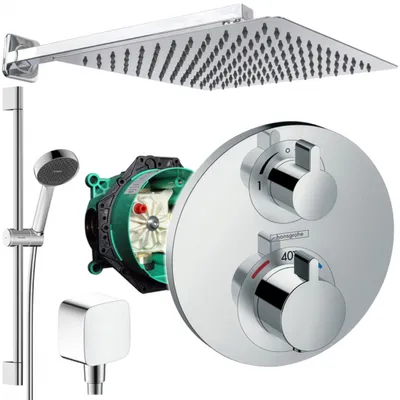 Produktbild von Hansgrohe und Jowi Unterputz Duschsystem Ecostat S Thermostat, Unterputz Duscharmatur mit Kopfbrause, 650mm Brausestange