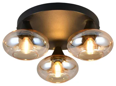 Immagine prodotto di Plafoniera LED, metallo nero, vetro ambrato, P 39 cm