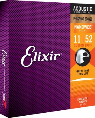A product box for Elixir Nanoweb acoustic guitar strings.