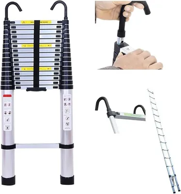 Imagen del producto de Escalera multiusos de aluminio de 6,2 metros, tipo telescópica, con gancho desmontable. Escalera extensible, plegable, con peldaños antideslizantes. Escalera multifuncional, escalón, con capacidad de carga de 150 kg