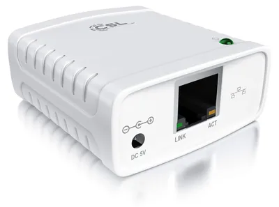 Produktbild von CSL - LAN Printserver Druckerserver - Fast Ethernet - USB2.0 High Speed - LRP Print Server für Windows – Netzwerk USB zu RJ45 - DHCP fähig, TCP/IP – inkl. Netzteil und Ethernetkabel – Neues Modell