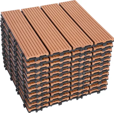Produktbild von Jopassy WPC Fliesen Terrassenfliesen 11 Stück = 1m² Terrassendielen Holz-Optik 30x30cm, Fliese Bodenfliese Klickfliese Braun