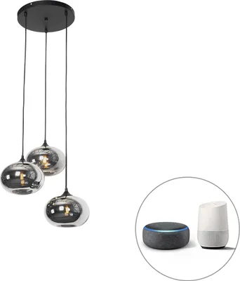 Produktbild von Smarte Hängelampe Schwarz mit Rauchglas inkl  3 WiFi P45 Busa