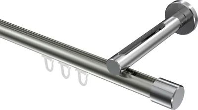 Produktbild von Interdeco Innenlaufstange / Gardinenstange mit Innenlauf Edelstahl-Optik / Chrom, Typ Siteno Santo (Kappe), 20 mm Ø 1-läufig, 200 cm