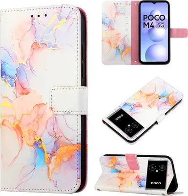 Produktbild von Xiaomi Poco M4 5G Hülle, Marmor Motiv Kunstleder Tasche Wallet Kartenfächer mit Standfunktion Klapp Schutzhülle für Xiaomi Poco M4 5G / Poco M5 5G Bunt