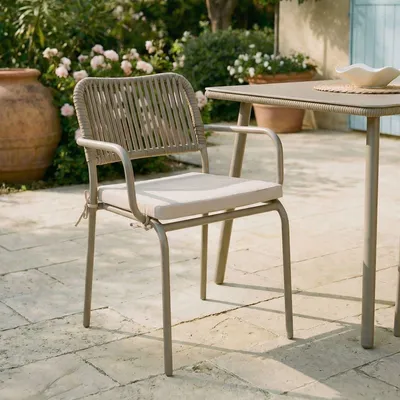 Produktbild von Gartenstuhl VOLONTE 6er Set, champagner - Outdoor Stühle aus Alu mit  moderner Rope-Bespannung und gemütlichen Kissen, wetterfest für Garten Terrasse & Balkon