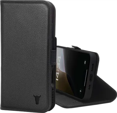 Zdjęcie produktu dla Skórzane etui TORRO na iPhone'a 16 (z funkcją podstawki i funkcją ładowania MagSafe) - czarne