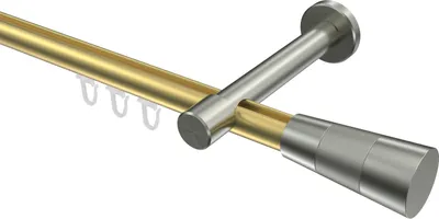 Produktbild von Interdeco Innenlaufstange / Gardinenstange mit Innenlauf Messing-Optik / Edelstahl-Optik, Typ Prestige Tanara (Konus Bicolor), 20 mm Ø 1-läufig, 180 cm
