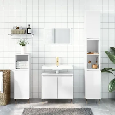 Produktbild von "im Angebot" Badschrank Hochglanz-Weiß 58x33x60 cm Holzwerkstoff - Badezimmer CC22695