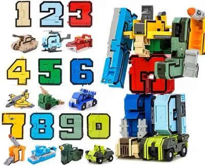 Obrázek produktu pro ASKSA Počet robotů Transformer Toys, 9 digitálních symbolů Transform Tank/Helicopter/Submarine Assembled, vzdělávací stavebnice pro děti