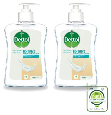 Image de 2 flacons de savon pour les mains Dettol, pour les peaux sensibles - Doux et hydratant - 250 ml - Lot de 2