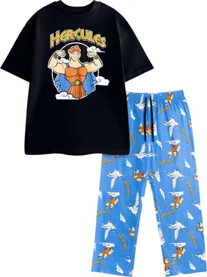 Image de Hercules - Pyjama avec pantalon long pour homme, manches courtes NS9232 (M) (noir/bleu)