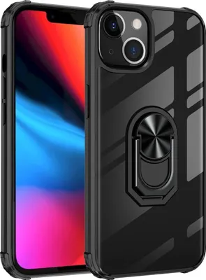 Produktbild von Mobigear Crystal Ring iPhone 14 Hülle Hardcase Backcover mit Ringhalter - Transparent / Schwarz